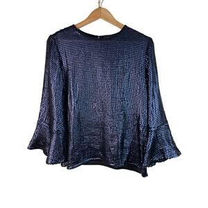 Trouve Women's‎ S Blue Sequin Bell Sleeve Pullover Blouse *